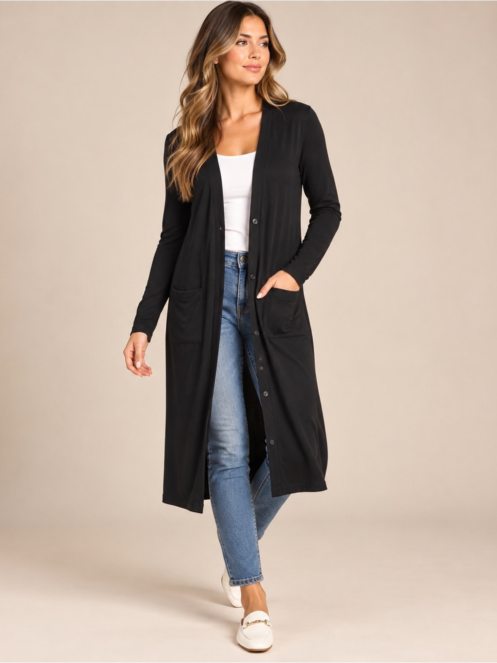 Banana Republic Black Longline Button-Front Cardigan